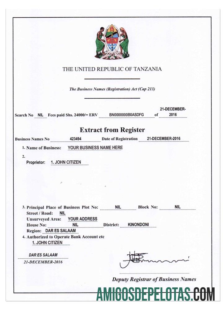 Versão de registro comercial da TANZÂNIA 2 modelo